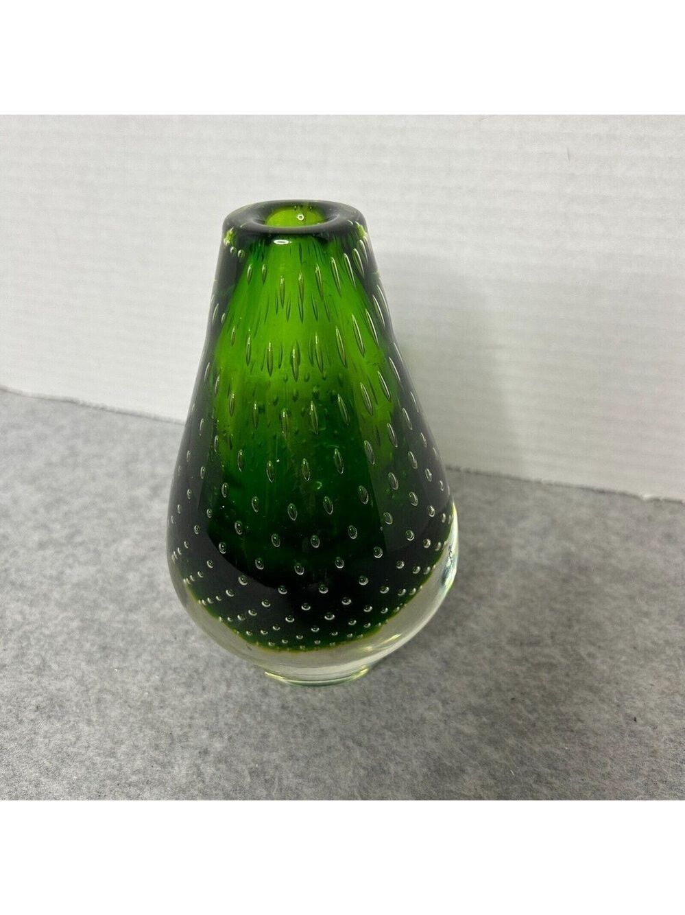 Vintage Randsfjord Handblown Green Glass Vase Controlled Bubbles 3.5x5.5"